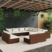 11 Piece Garden Lounge Set with Cushions Brown Poly Rattan Patio Bar Sets