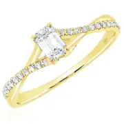 0.43CTW Real Diamond 14K Real Gold Yellow Emerald-Cut Solitaire Engagement Ring