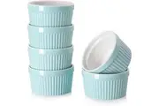 237ml Ramekins Ramekins for Creme Brulee Porcelain Ramekins Oven Safe, Classic Style Ramekins for Baking Souffle Ramekins Bowls, Set of 6, Blue