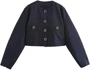 [Generic] Women's Round Neck Button Design Short Jacket Solid Color Simple Jacket Straight Leg Pants Two-Piece Set
