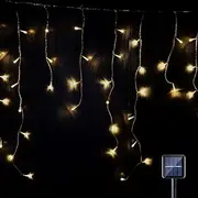 Lexi Lighting 480 LED Icicle Lights, Warm White, 14.25M Fairy Lights with Clear Cable, Solar Powered Outdoor Curtain Lights, 8 Functions Mode, Memory Hold, Christmas, Backyard, and Party Decoration