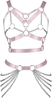 [BBOHSS] Women's Body Harness Bra Punk Garter Belt Elastic Adjustable Metal Chain Bra Dance Carnival Gothic Costume Accessories