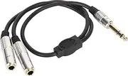 1/4 Inch Stereo Splitter Y Cable, 6.35mm Male Plug to Dual 6.35mm Female Port Cable Headphone Adapter Gold Plated Connector for Amplifiers Microphones Speakers