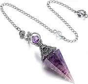 GEHECRST Natural Amethyst Healing Crystal Dowsing Pendulum Reiki Gemstone Chips Orgone Pendulum 6 Faceted Hexagonal Pointed Cone Resin Spiritual Pendant for Divination, Wicca, Energy Balancing