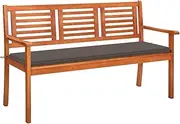 3-Seater Garden Bench with Cushion 150 cm Solid Eucalyptus Wood,Outdoor Benches-3061004