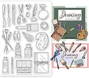 BEUNITONE Painting Tools Clear Stamp for Scrapbooking Paint Brush Silicone Clear Stamp Pen Spatula Palette Rubber Transparent Seal Stamps for DIY Handbook Card Making Photo Album Journal Decoration