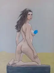 female figure drawing Ink pastel artist Jerome Cadd "girl on pedestal"