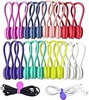 Reusable Twist Ties with Strong Magnet for Bundling and Organizing Cables,Headphone Cables,USB Charging Cords,Hanging & Holding Keychain,Silicone Cord Winder Magnetic Cable Clips (8 Colors - 24 Pack)