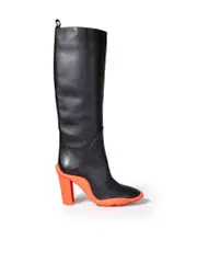 Black Leather Contrast Heel Knee High Boots