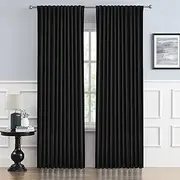 DUALIFE Black Curtains for Sliding Glass Door, Pinch Pleated for Track System Blackout Temporary Curtain for Windows Room Divider Patio Door Back Tab Loop Pocket, 2 Panels, W70 x L84