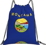 EdWal Montana State Flag Print Drawstring Backpack Gym Bags Sports Draw String Bags For Gym Travel Swimming Beach, White, One Size