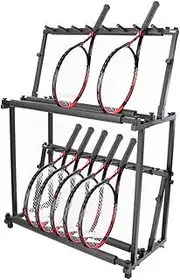 Black 2-Shelf Tennis Racket Holder,Heavy Duty Guitar Storage Stand for 14 Guitars,Badminton Racquet Rack for Home Gym,Playroom,Garage and School Dorm