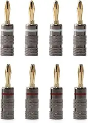4 Pairs 4mm Banana Plugs, 24K Gold Plated for Speaker Wire, Dual Screw Lock Cable Plug, Connector for Amplifier HiFi AV Receiver (4 White and 4 Red)