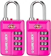 TSA Approved Travel Luggage Locks, Open Alert Combination Lock for School Office & Gym Locker,Toolbox, Pelican Case,Easy Read Dials- 1, 2 & 4 Pack (1, Pink 2 Pack)