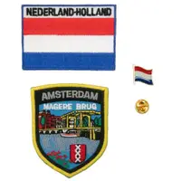 在飛比找ETMall東森購物網優惠-時尚衣服圖案貼布繡 三件組阿姆斯特丹瘦橋地標＋荷蘭國旗藝刺繡