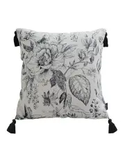 [SOGA] Elegant Floral Print With Tassel Accents Throw Pillow 50cm in Black/White