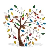 Tree of Life Metal Wall Art, 23" Large Outdoor Wall Decor with Colorful Leave...