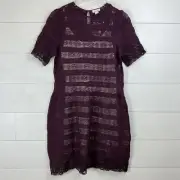 NEW Sundance Lyrica Dress Womens P2 Aubergine Chantilly Lace Embroidered Eyelet