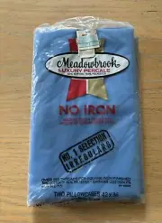 2 Vtg Meadowbrook LUXURY PERCALE PILLOWCASES 42x36 IRREGULAR 180 Thread BLUE