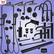 Matt Black Round Shower Head Set Basin Mixer Kitchen Sink Tap Towel Rail Brush