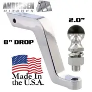 8" Drop Andersen Alumistinger Hitch Ball Mount Receiver Bar w/ 2" Hard Tow Ball