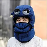Winter Cycling ski hat Plus Velvet Cushioned Earmuffs Warm hat Qingxiao (Color : Blue, Size : One Size)