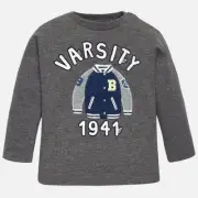 Mayoral NWT Baby Boy Size 6 months 'Varsity' Long Sleeve Gray Tee-Shirt