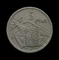 在飛比找Yahoo!奇摩拍賣優惠-西班牙   1957年  佛朗哥   5PTA   鎳幣  