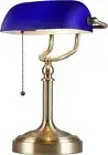 Bronze Blue Table Lamp Banker Desk Lamp Pull Chain Switch Glass Light Fixture