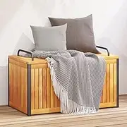 Outdoor Storage Cushion Box 85x45x45/53 cm in Solid Acacia Wood and Durable Steel Ideal for Garden, Patio, Deck, and Pool with Ample Storage Space