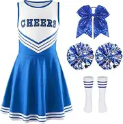 [JELEUON] Women Girls Cheerleading Uniform Outfits Dance Dress with Match Pom poms Socks Hair Tie Cheerleader Set