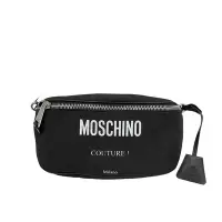 在飛比找Yahoo奇摩購物中心優惠-Moschino 品牌印字白logo帆布斜背/腰包(黑)