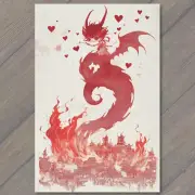 4x6" Fiery Red Sea Creature Detailed Ink Art Fantasy Aquatic Magic Monster