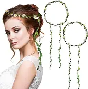 [FUIPVGI] Pack of 2 Flower Wreath, Hair Flower Wreath, Flower Crown Headband, Dried Flower Wreath, Artificial Flowers Crown, Greenery Crown, Bridal Headpiece for Women and Girls (Green)