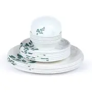 Melamine Round Full Plates, Small Plates & Bowl (Pack of 18, Leaves Print)