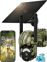 Xega 4G LTE Wildlife Camera Solar with SIM Card, 2K Cellular Camera with Color Night Vision, Live Streaming, PIR Detection, Instant Alarm, 2-Way Audio, IP66, Cloud/TF