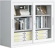 Filing Cabinet Metal Storage Cabinets, Large Lockable Steel Storage Cabinet with Transparent Glass Sliding Door,Office Cabinet for Home,Office,Garage,Classroom, Matte Grey Storage Cabinet