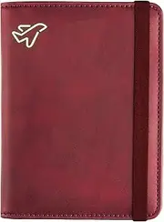 [WALNEW] Passport Holder Cover Wallet, RFID Blocking Leather Travel Document Organizer with Elastic Strap, Card Case for ID Credit Business Card, Boarding Passes (Red)