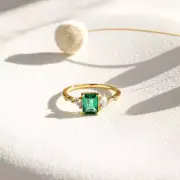 18K Gold Plated 925 Silver Natural Emerald Cut Emerald Engagement Ring for Her