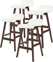 La Bella Sophia Bar Stools Set of 4 – White PU Leather Seat, 65cm Height, Plywood Legs with Footrest – Mid-Century Scandinavian Style – Easy Assembly for Kitchen Island or Café Use