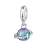 Mini Planet Dangle Charm With Cubic Zirconia Genuine 925 Sterling Silver Compatible With Pandora Bracelets