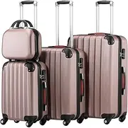 [PROVITERA] Set of 3 Hard ABS Suitcases M-L-XL Telescopic Handle and 4 Easy Roll Wheels, Code Lock Lock, Heavy Duty Travel Trolley with Hand Luggage, 3 + 1