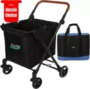 Foldable Shopping Cart 85L Utility Trolley w/Cooler Bag Swivel Wheel Adjustable