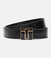 [Tom Ford] Tom Ford Logo croc-effect patent leather belt Inch 31.5 black