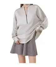 Stretch silk satin shirt M beige