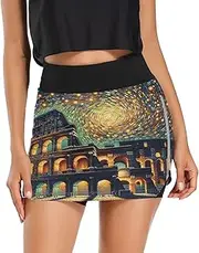 [RPLIFE] Colosseum Starry Night Womens Exercise Skirt, Skorts Women with Pockets, Skort Sport