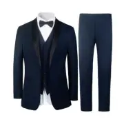 Men's Suit Pants Vest Blazer Tuxedo Dark Navy 3Pcs Slim Shawl Lapel #T Navy8745