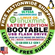Linux MINT 20.1 USB Ulyssa Cinnamon Edge 64-Bit Live Boot, Full Install MAC, PC