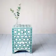 Bone Inlay Nightstand Table, Bedside Table Cabinet Garland/Green Furniture.