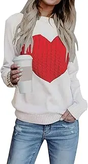 [shermie] Women's Pullover Sweaters Long Sleeve Crewneck Cute Heart Knitted Sweaters White L